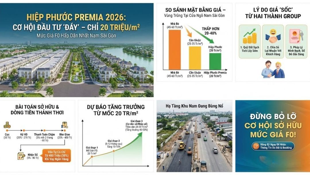 Bảng giá bán Hiệp Phước Premia 2026 chi tiết và 3 phương thức thanh toán ưu đãi từ chủ đầu tư Hai Thành