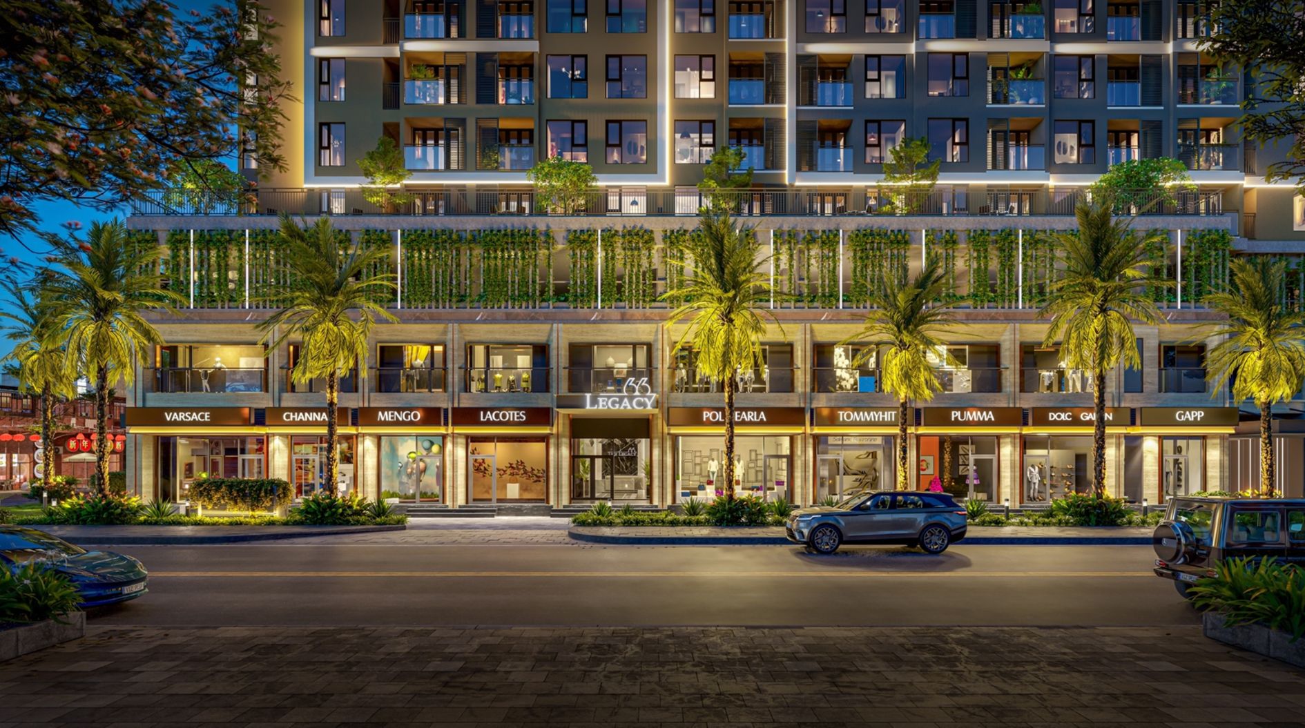 Phối cảnh phố thương mại Legacy 66 rực rỡ ánh sáng ban đêm